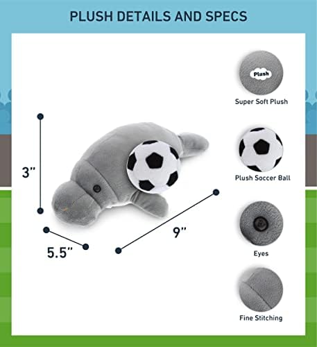 DolliBu Grey Manatee Stuffed Animal with Soccer Ball