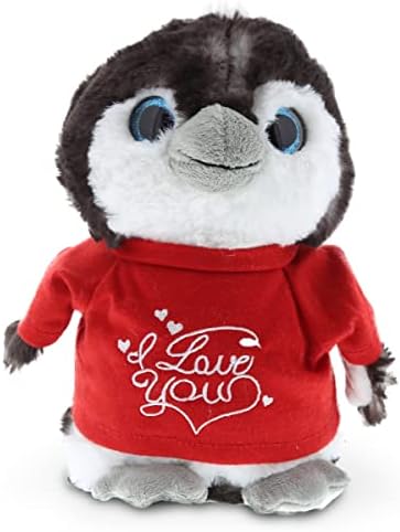 DolliBu Personalized Grey Penguin Plush - 9 Inches I Love You Valentine Gift