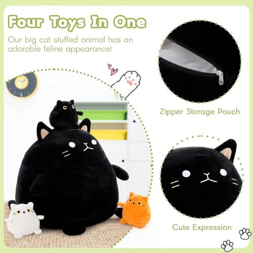 BENINI 4Pcs Giant Black Cat Plush Set