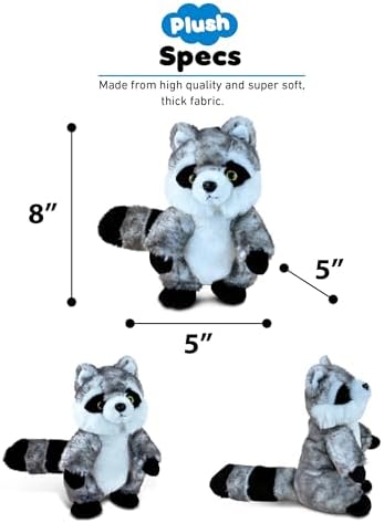 DolliBu Plush Stuffed Animal Gray Raccoon 8 Inches