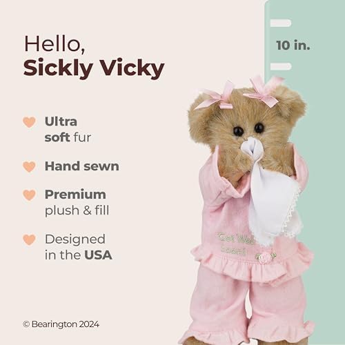 Bearington Sicky Vicky Get Well Teddy Bear 10 Inch
