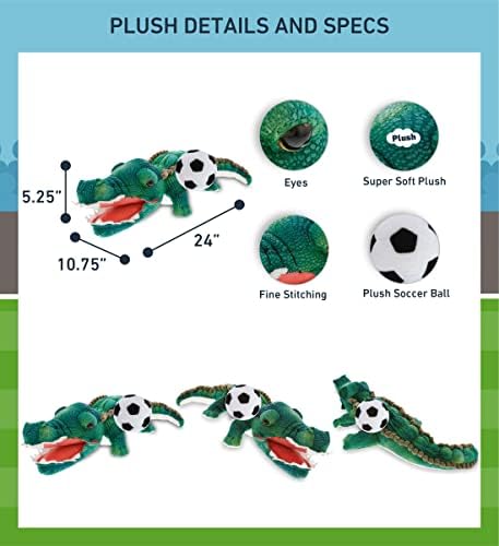 DolliBu Green Alligator Plush with Soccer Ball - 24 Inches
