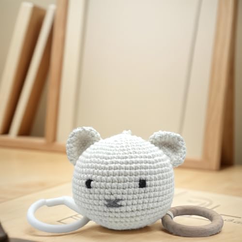 BBYP Musical Pull Toy with Wooden Teether and Crochet Bear Head