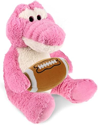 DolliBu Sitting Pink Alligator Plush Toy with Football - 10 Inches