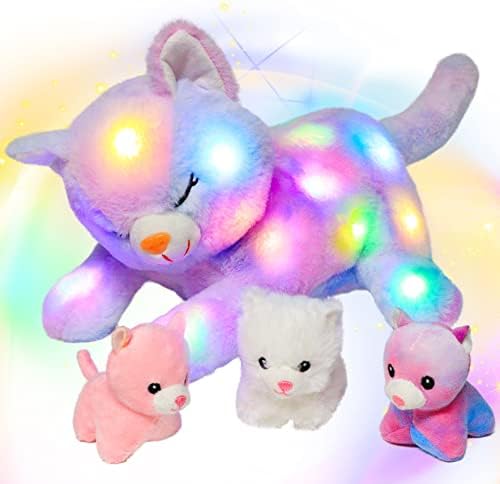 Hopearl LED Plush Cat Night Light Playset with 3 Baby Kittens