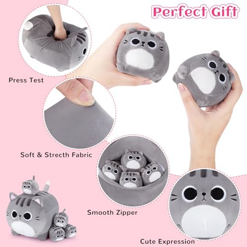 Grey Cat Plush Family Set 5PCS Stuffed Animals