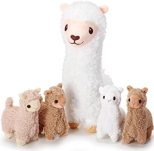 Jenaai Llama Plush Set with 4 Baby Llamas Cute Stuffed Animals