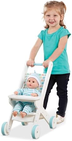 Melissa Doug White Wooden Play Stroller for Dolls and Stuffed Animals
