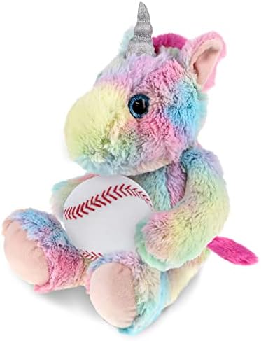 DolliBu Rainbow Unicorn Stuffed Animal with Baseball - 10 Inches