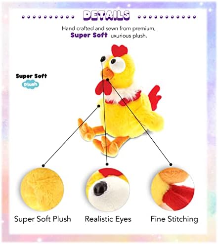 DolliBu Plush Rooster Toy - Soft Huggable Sitting Yellow Farm Animal