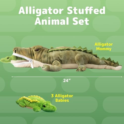PREXTEX Stuffed Alligator with 3 Baby Alligators