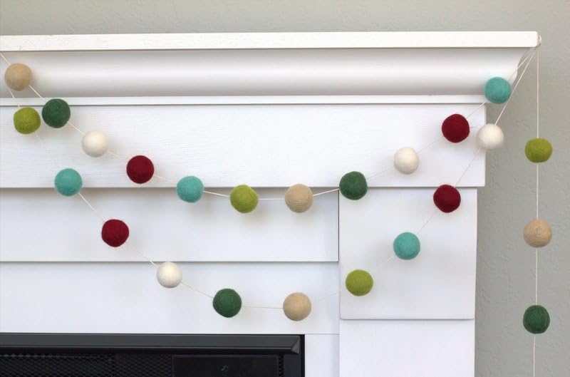 Handmade Felt Christmas Garland - 1 Balls - BurgundyTurquoiseGreen
