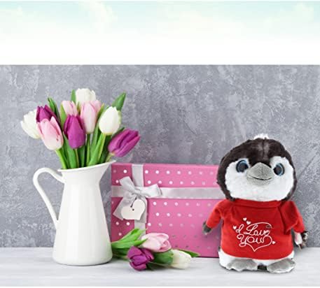 DolliBu Personalized Grey Penguin Plush - 9 Inches I Love You Valentine Gift