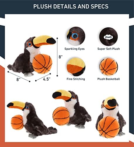 DolliBu Toucan Plush with Basketball - 8 Inches Huggable Toy