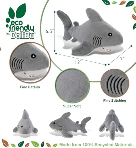 DolliBu Shark Plush Toy 12 Inches Eco-Friendly