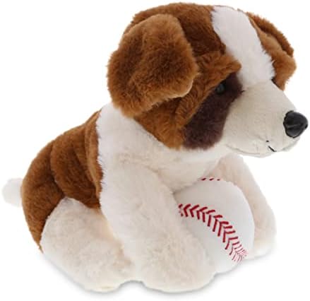 DolliBu St Bernard Dog Plush with Baseball - 8 Inches