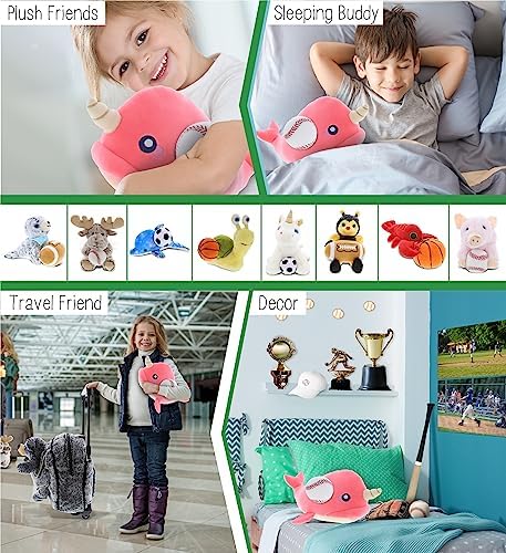 DolliBu Pink Narwhal Plush Toy with Baseball - 1175 Inch Stuffed Animal
