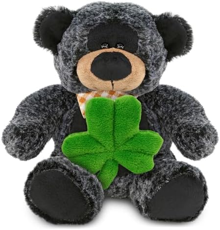 DolliBu 9 Inch Sitting Black Bear Plush with Shamrock