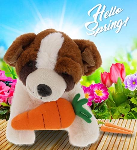 DolliBu St Bernard Dog Plush with Carrot - 8 Inches