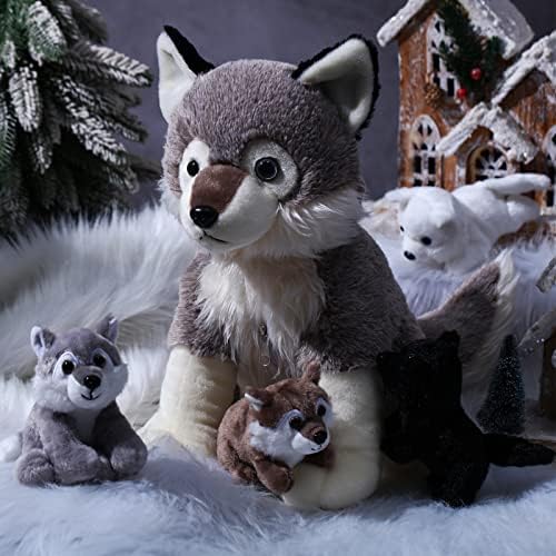 Honoson 5 Pcs Wolf Plush Toy Set with 4 Cute Babies