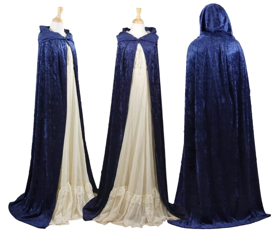 Dark Blue Navy Velvet Hooded Cape for All Ages