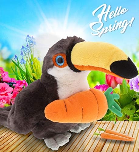 DolliBu Happy Easter Plush Toucan with Carrot - 8 Inch Stuffed Animal