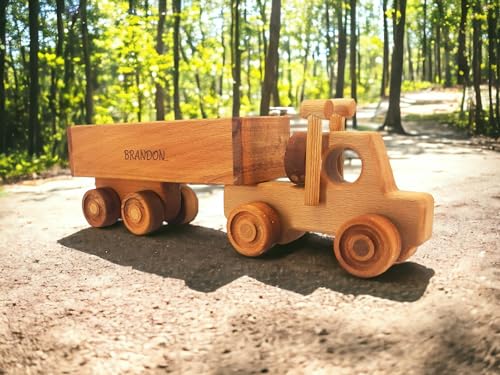 Personalized Wooden Toy Semi Truck With Trailer