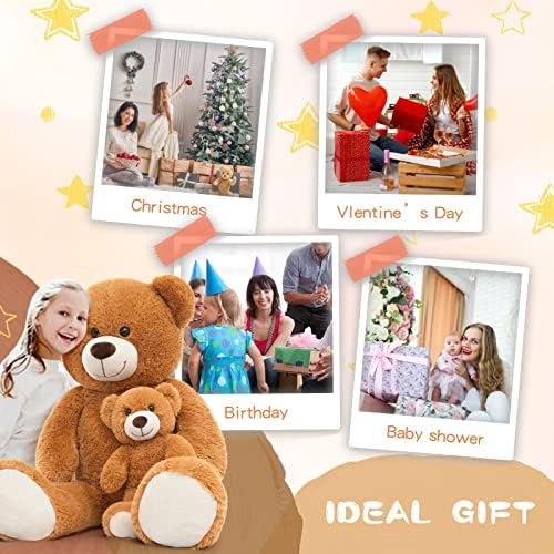 Tezituor Giant Stuffed Animal 39in Brown Teddy Bear Mommy With Baby