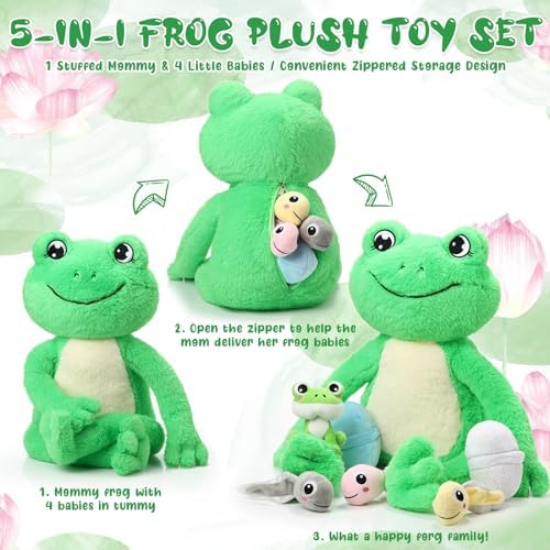 Syhood 7 Pcs Frog Plush Toy Set for Kids 1