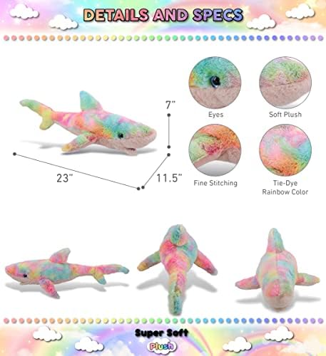 DolliBu Large Rainbow Shark Plush Toy - 23 Inches