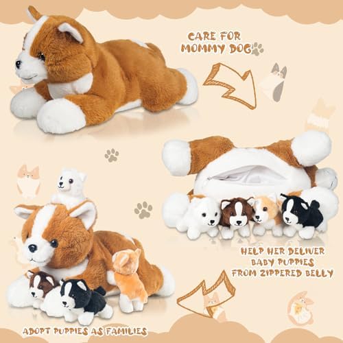5 Pieces Dog Stuffed Animal Set with Babies