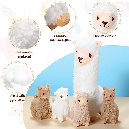 Jenaai Llama Plush Set with 4 Baby Llamas Cute Stuffed Animals