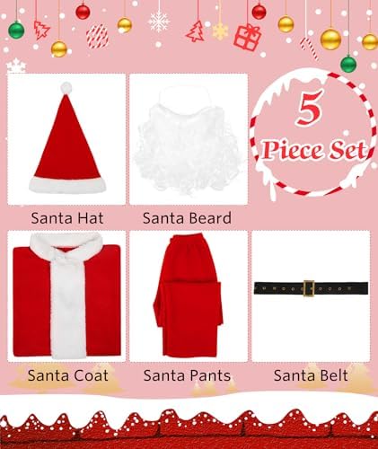 Kids Santa Costume 5Pcs - Festive Christmas Suit for Children