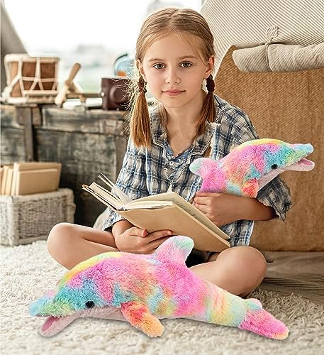 DolliBu Rainbow Plush Dolphin Toys 2 Pack