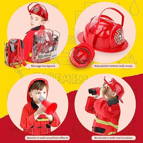 deAO Fireman Costume Kids 13 Pcs Dress Up Set