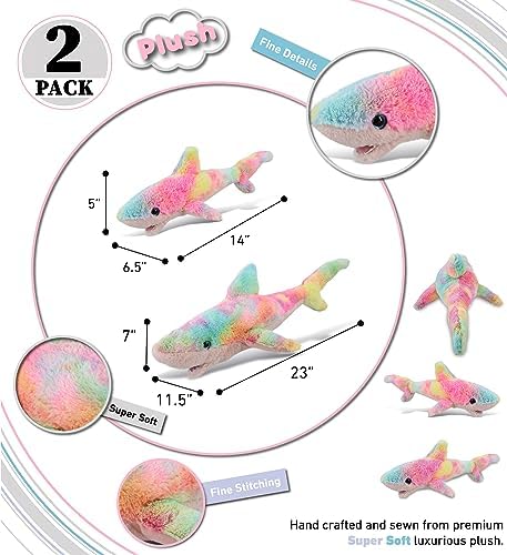 DolliBu Rainbow Plush Shark Stuffed Toys 2 Pack