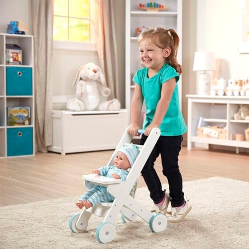 Melissa Doug White Wooden Play Stroller for Dolls and Stuffed Animals