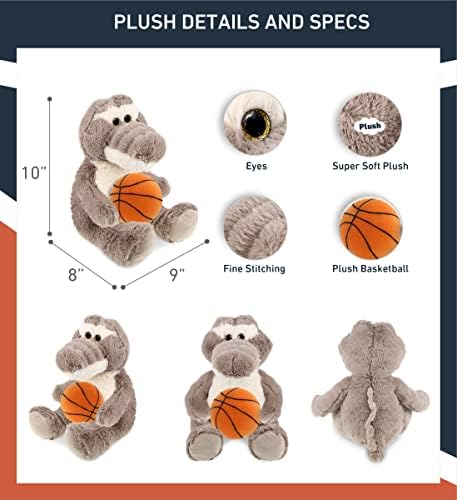 DolliBu Grey Alligator Plush with Basketball - 9 Inches