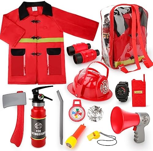 deAO Fireman Costume Kids 13 Pcs Dress Up Set
