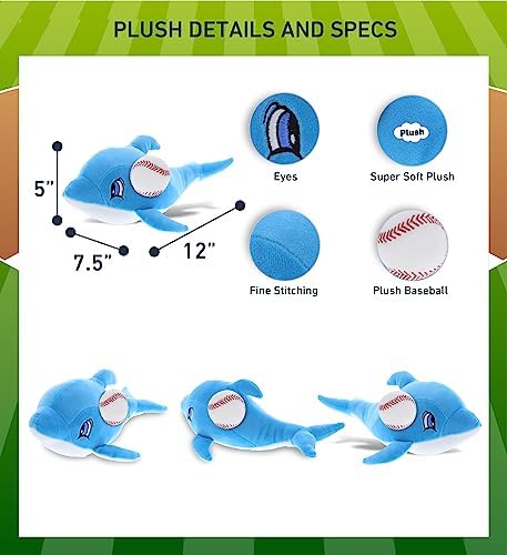 DolliBu Blue Dolphin Plush with Baseball - 12 Inches