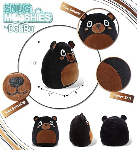 DolliBu Snug-Mooshies Black Bear Plush Toy - 10 Inch