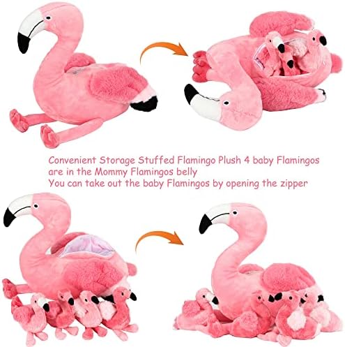 21 Inch Flamingo Plush Toy with 4 Babies - Soft Cute Machine Washable