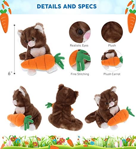DolliBu Easter Brown Cat Plush with Carrot 7 Inch