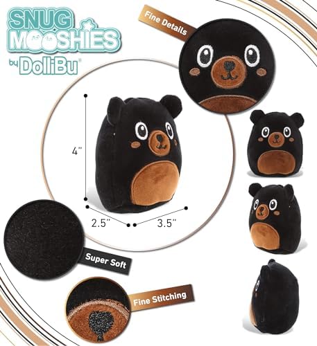 DolliBu Snug Mooshies Black Bear Stuffed Animal - 4 Inch