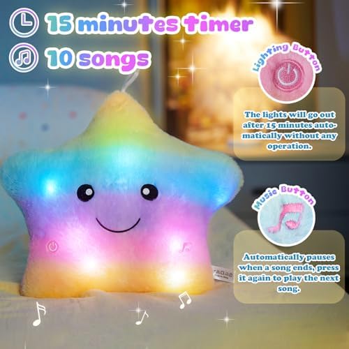 BSTAOFY 13 Inch Rainbow LED Musical Star Stuffed Animal Toy