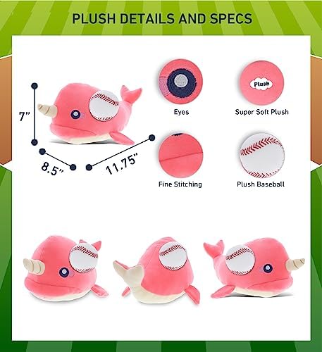DolliBu Pink Narwhal Plush Toy with Baseball - 1175 Inch Stuffed Animal