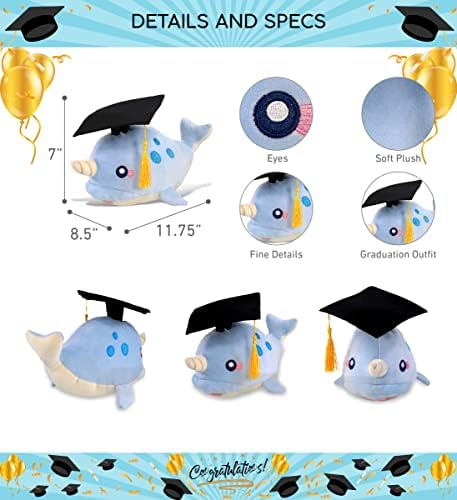 DolliBu Blue Narwhal Graduation Plush Toy - 1175 Inch 1
