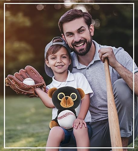 DolliBu Sparkling Eyes Black Bear with Baseball Plush - 8 Inch