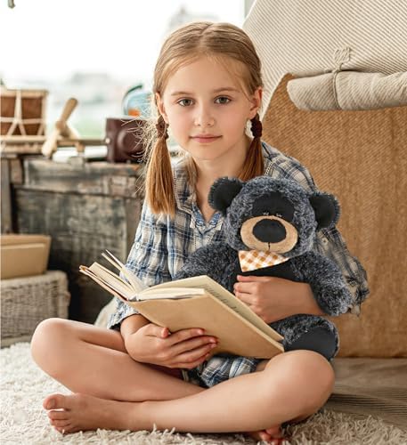 DolliBu Plush Black Bear Stuffed Animal - 8 Inch Huggable