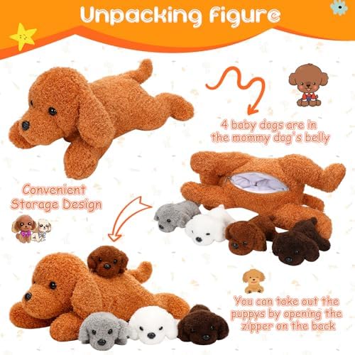 Skylety 5 Pcs Plush Dog Set with Cute Puppies